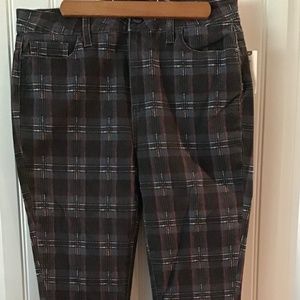 PAIGE Plaid Ankle Jeans - Black and Red